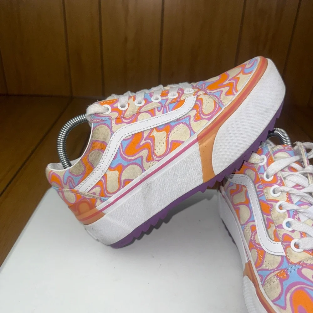 Vans Old‎ Skool Platform Psychedelic Swirl Orange Blue Low Top Shoes Womens 6